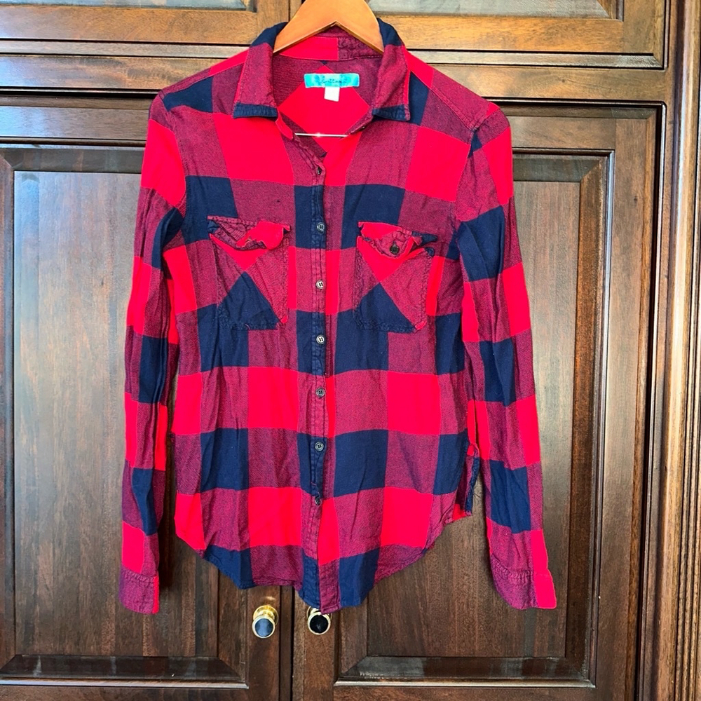 Women's Button Flannel Shirt, Red & Navy, Medium plaid - Picture 5 of 8